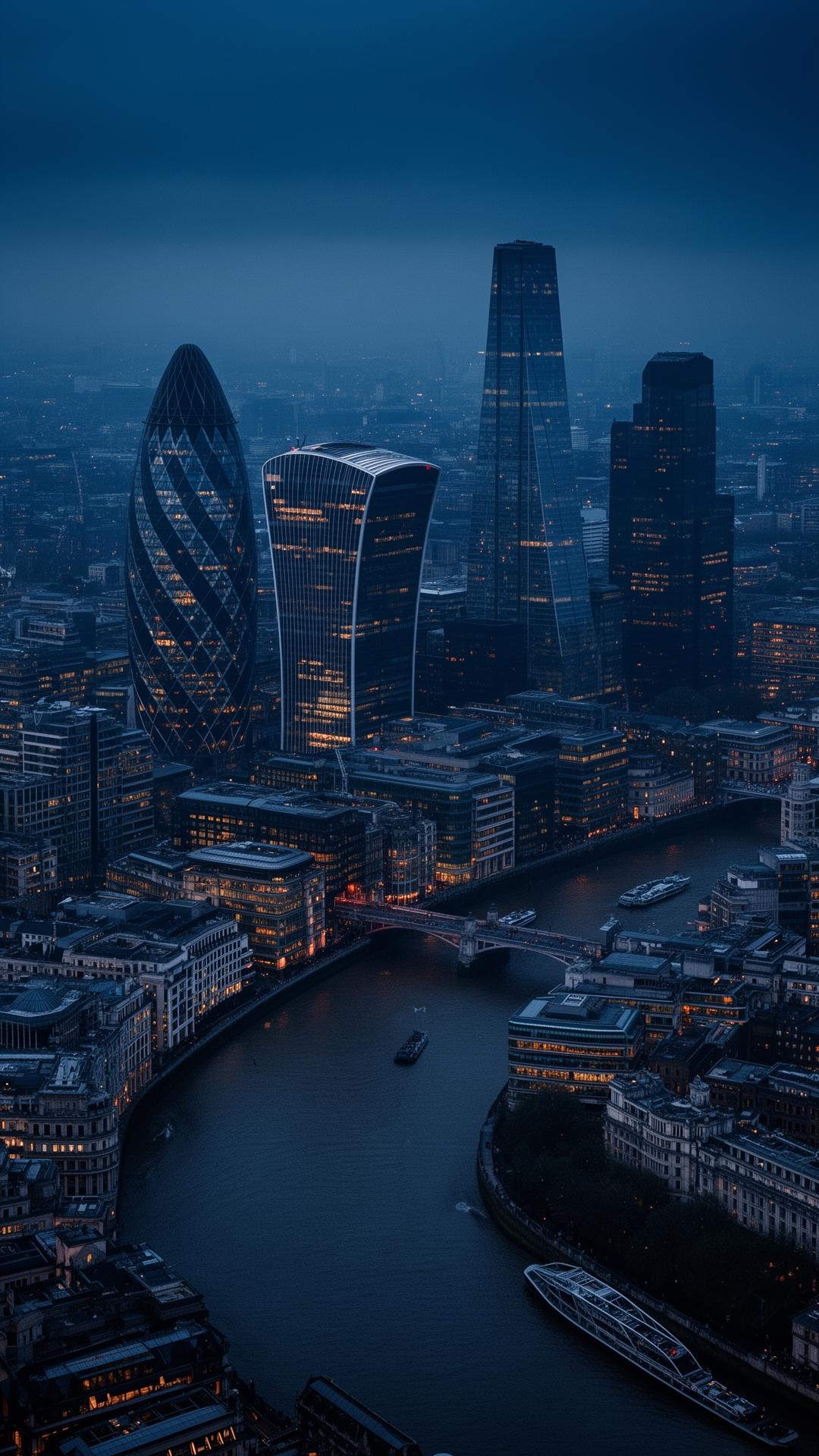 The City of London skyline at blue hour